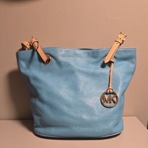 Michael Kors Blue Leather Tote Bag
